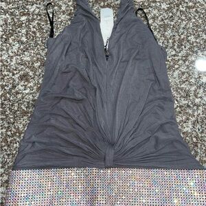 Sky Gray Draped Camisole with Multicolor Sequin Hem